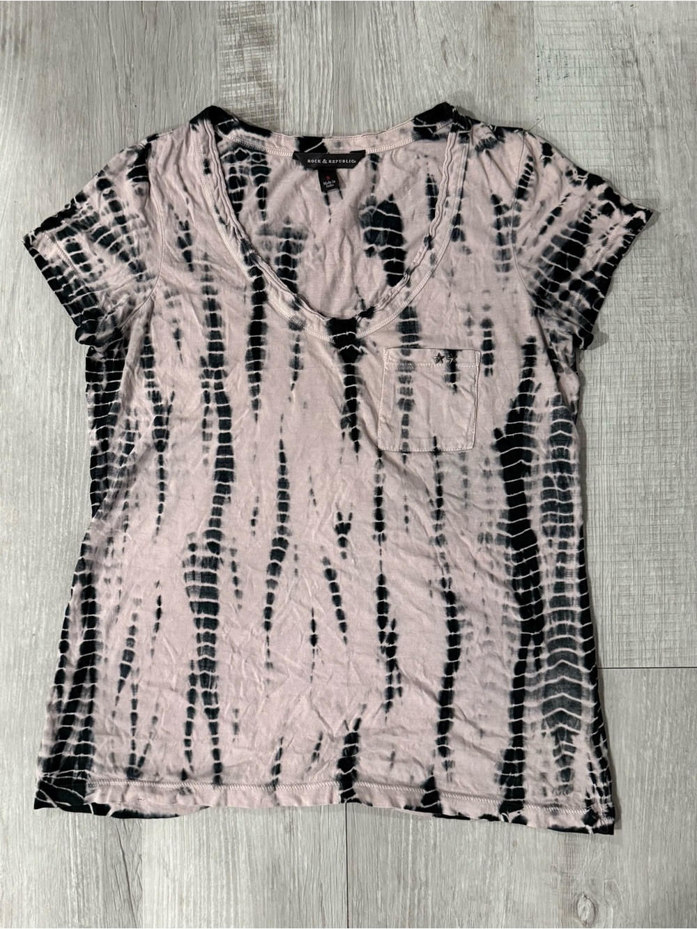 Rock & Republic Pink and Black Tie-Dye Pocket Tee